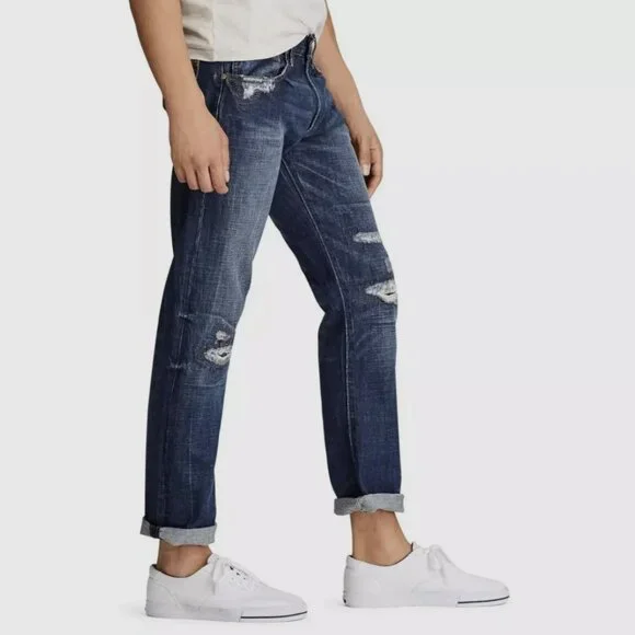 Polo Ralph Lauren Indigo Blue Denim The Classic Fit Distressed Jeans